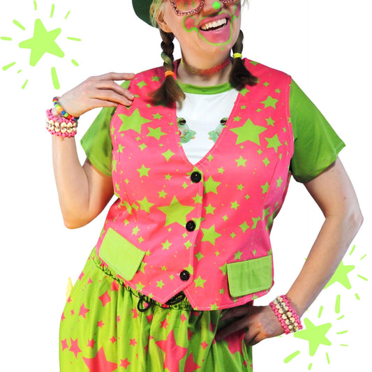 80s Chaos Stardust Hot Pink Lime Stars Femme Vest