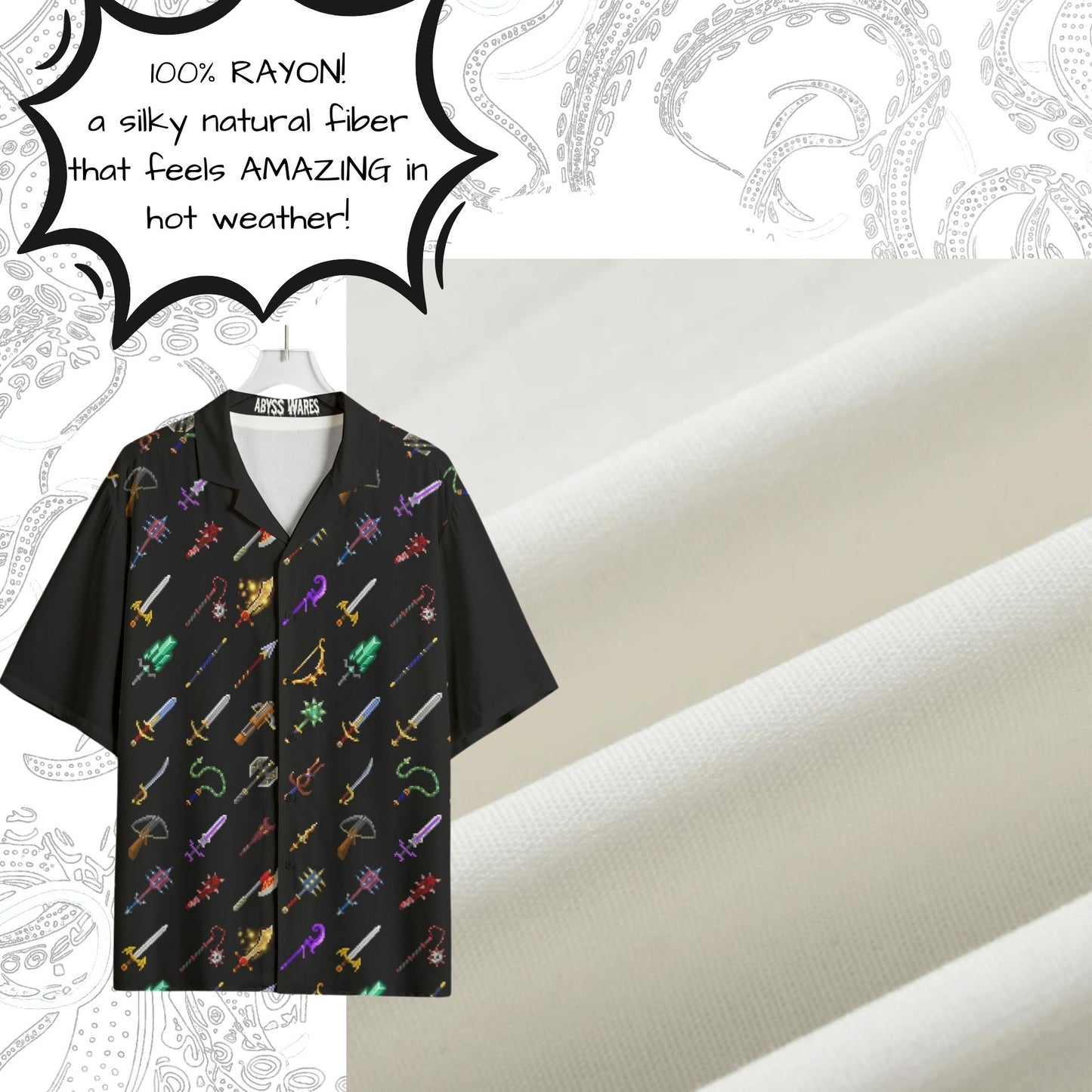 8bit Fantasy Swords Geekcore Rayon Bowling Shirt