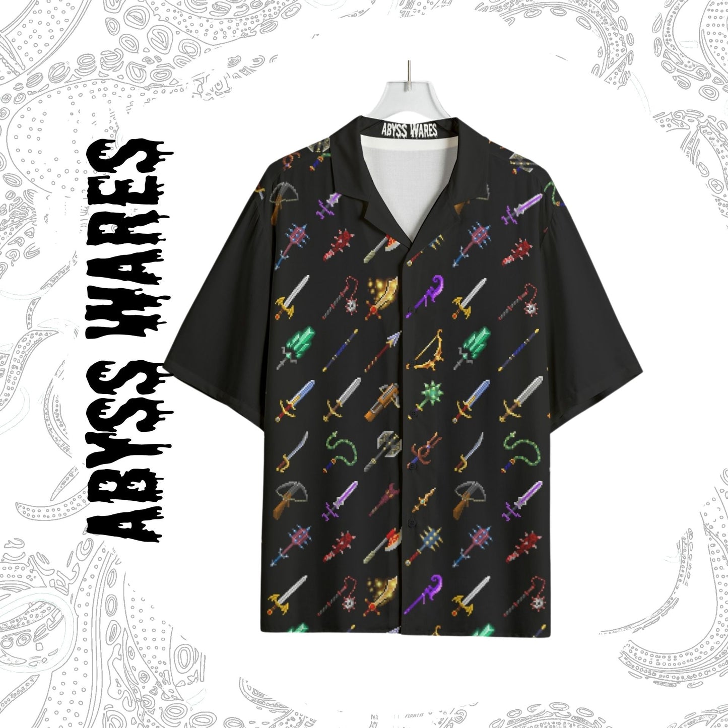 8bit Fantasy Swords Geekcore Rayon Bowling Shirt