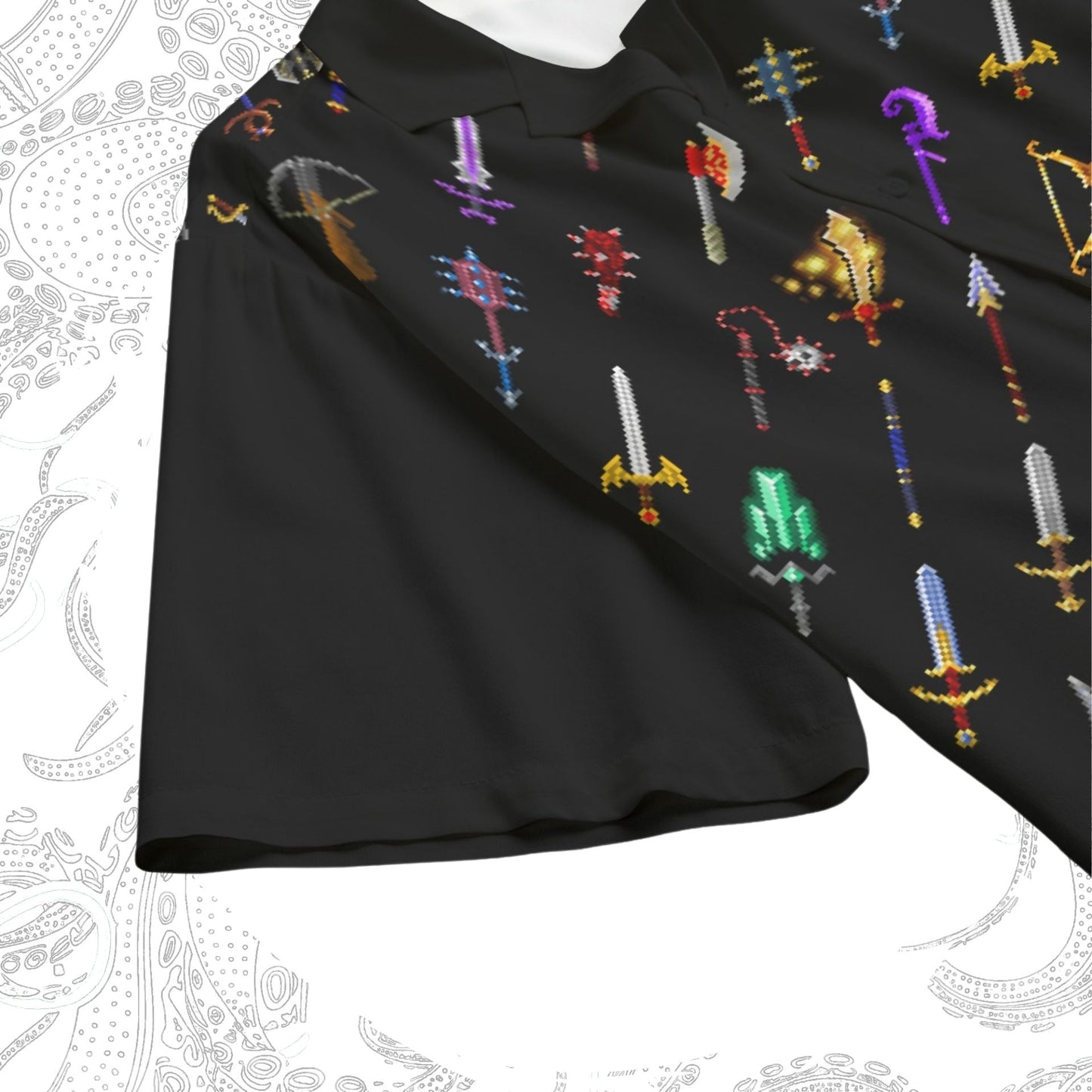 8bit Fantasy Swords Geekcore Rayon Bowling Shirt