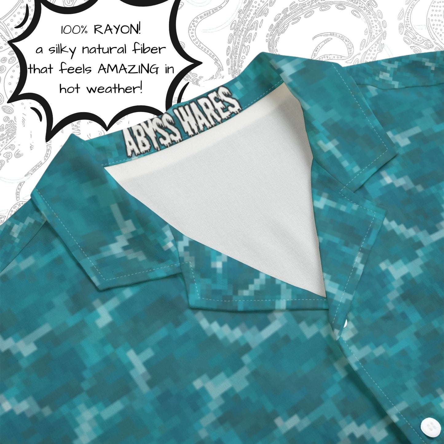 8bit Kraken Attack Watery Blue Rayon Bowling Shirt