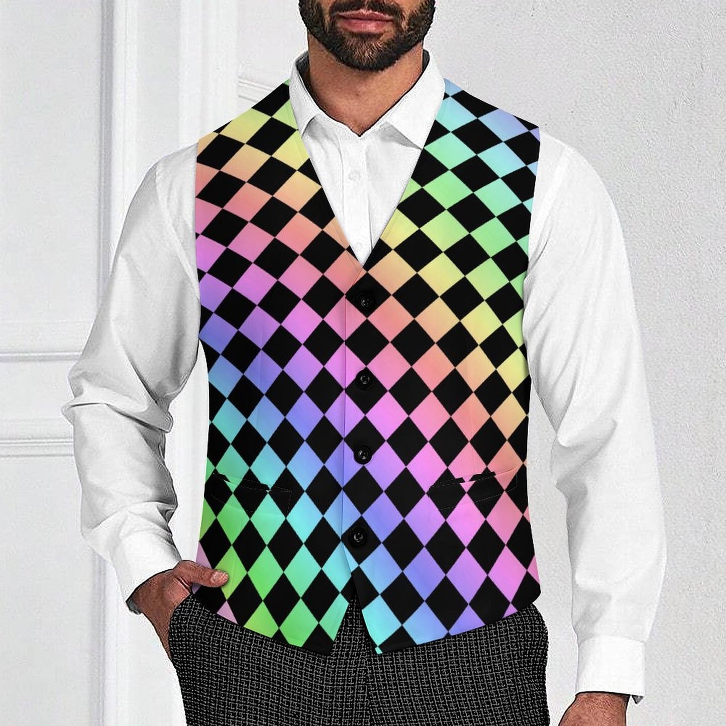 Harlequin Rainbow Gents Mens Fancy Vest