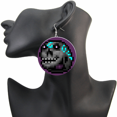 Smirky Fella Zombie Skull 8bit lofi retro video game pixel art Earrings