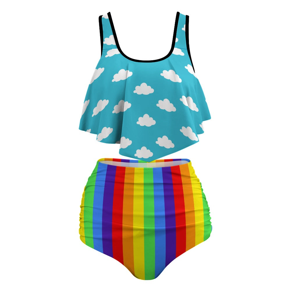 Clouds n Rainbows Flowy High Waist Bikini Set
