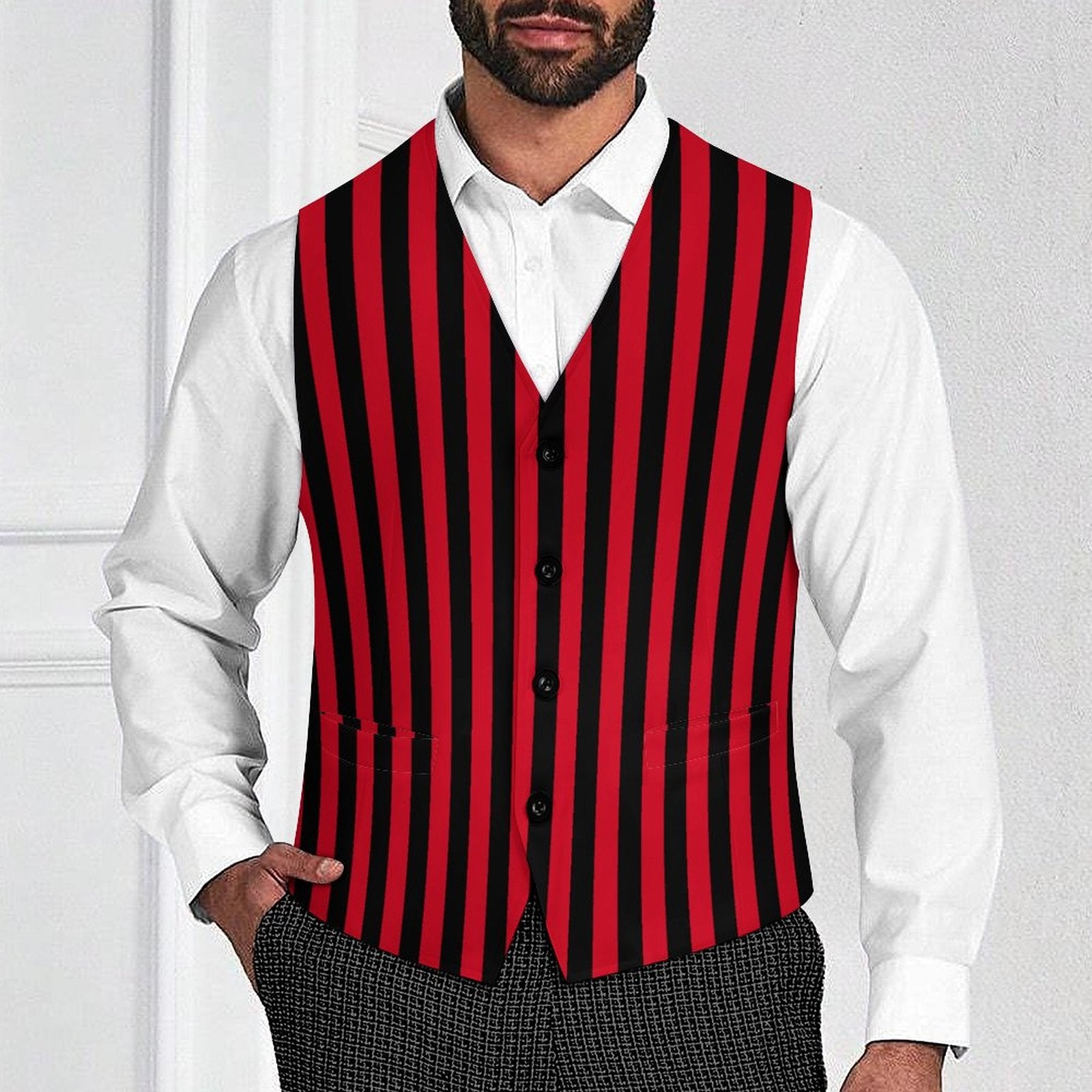 Red Black Striped Fancy Men's Vest – AbyssWares Red Black Striped Fancy Men's Vest – AbyssWares