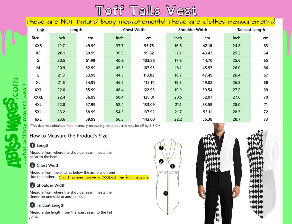 Toff Tails Vest Pierrot Harlequin Black Split Sleeveless Tailcoat Waistcoat Tux