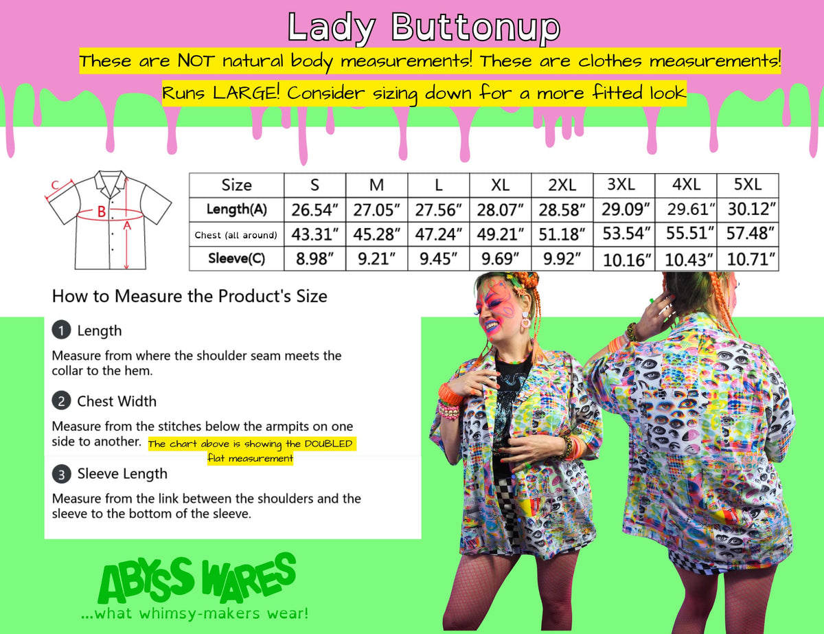 Lady Buttonup Eyes Glitch Weirdcore Rave Clown Womens Hawaiian Shirt