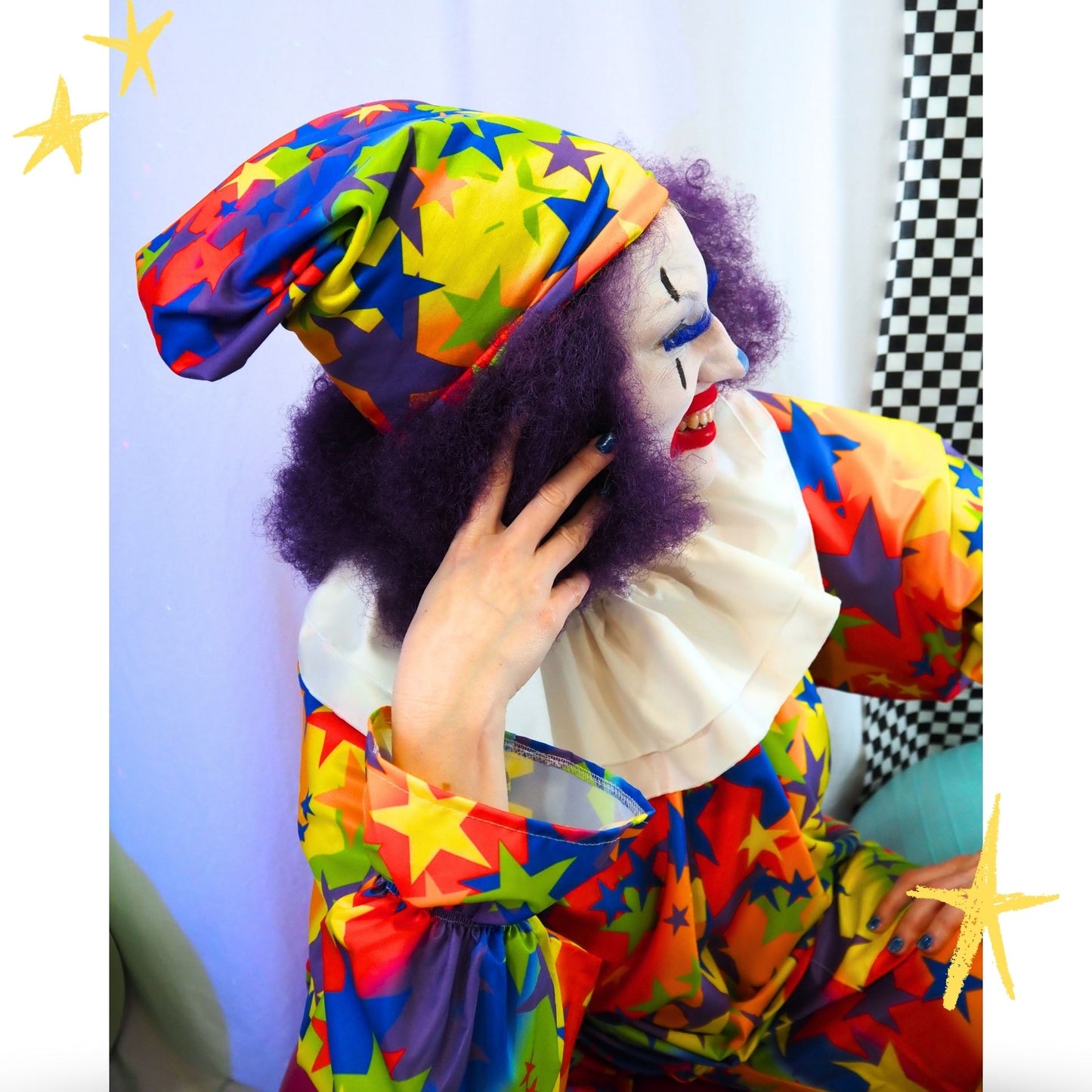 Phrygian Cap Scene Stardust Lime Green Hot Pink Stars Dwarf Jester Clown Hat