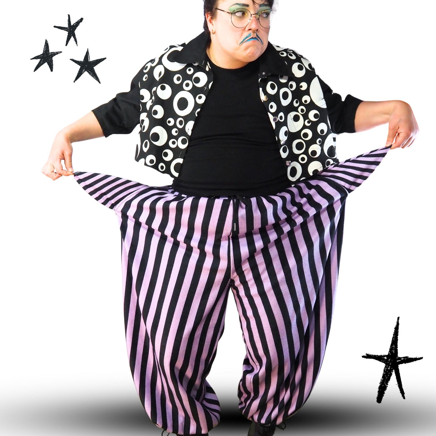 Amethystfarbene, gestreifte, weite Clownshose