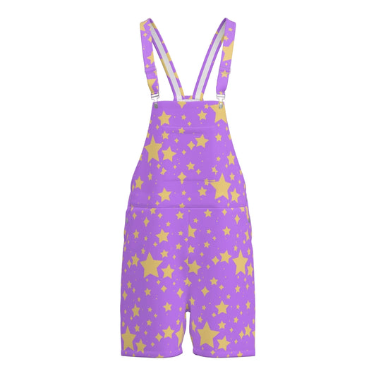 Amethyst Stardust Shortie Overalls with Soft Yellow Stars
