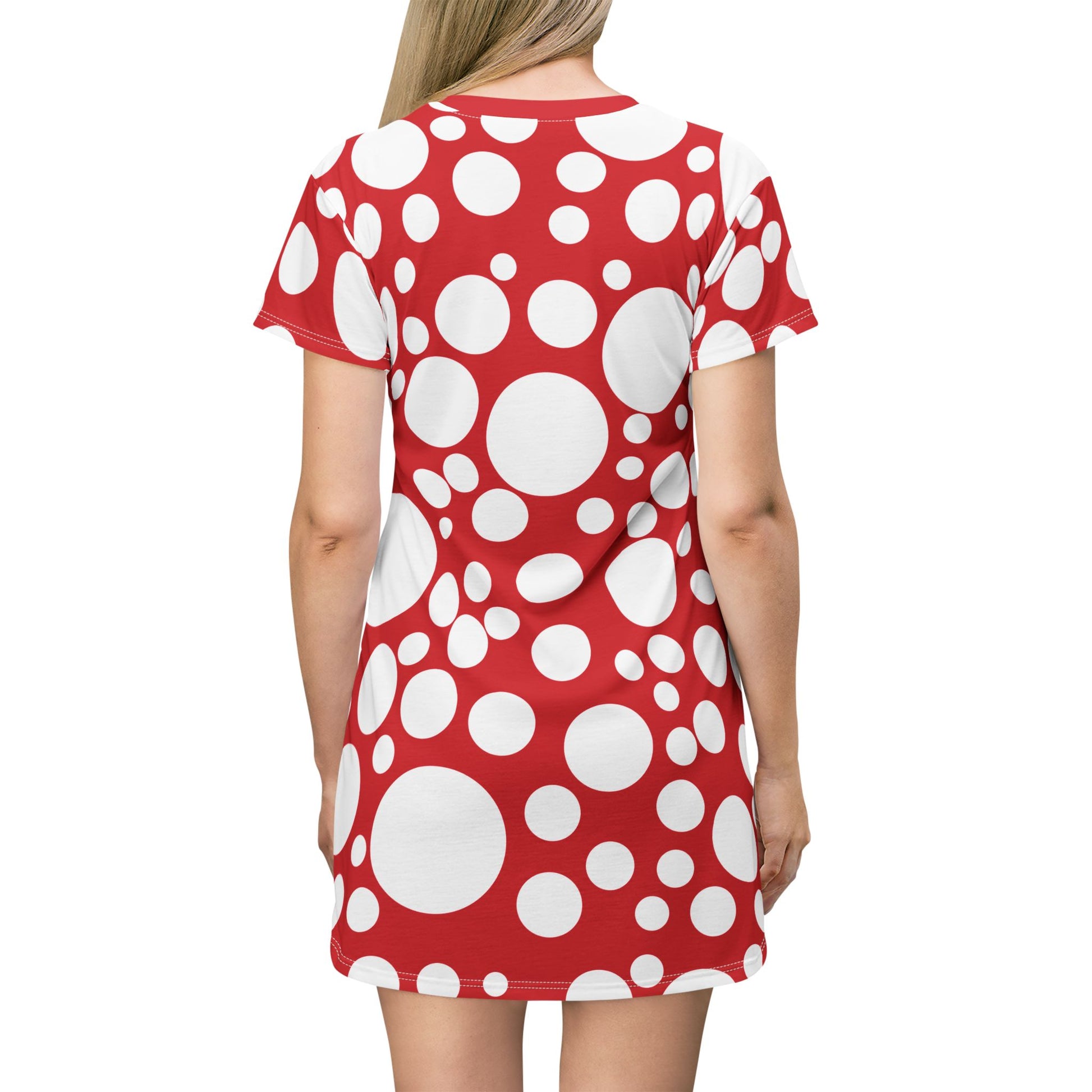 Arcade Amanita Tshirt Dress all over print red and white cartoon mushroom style polkadots