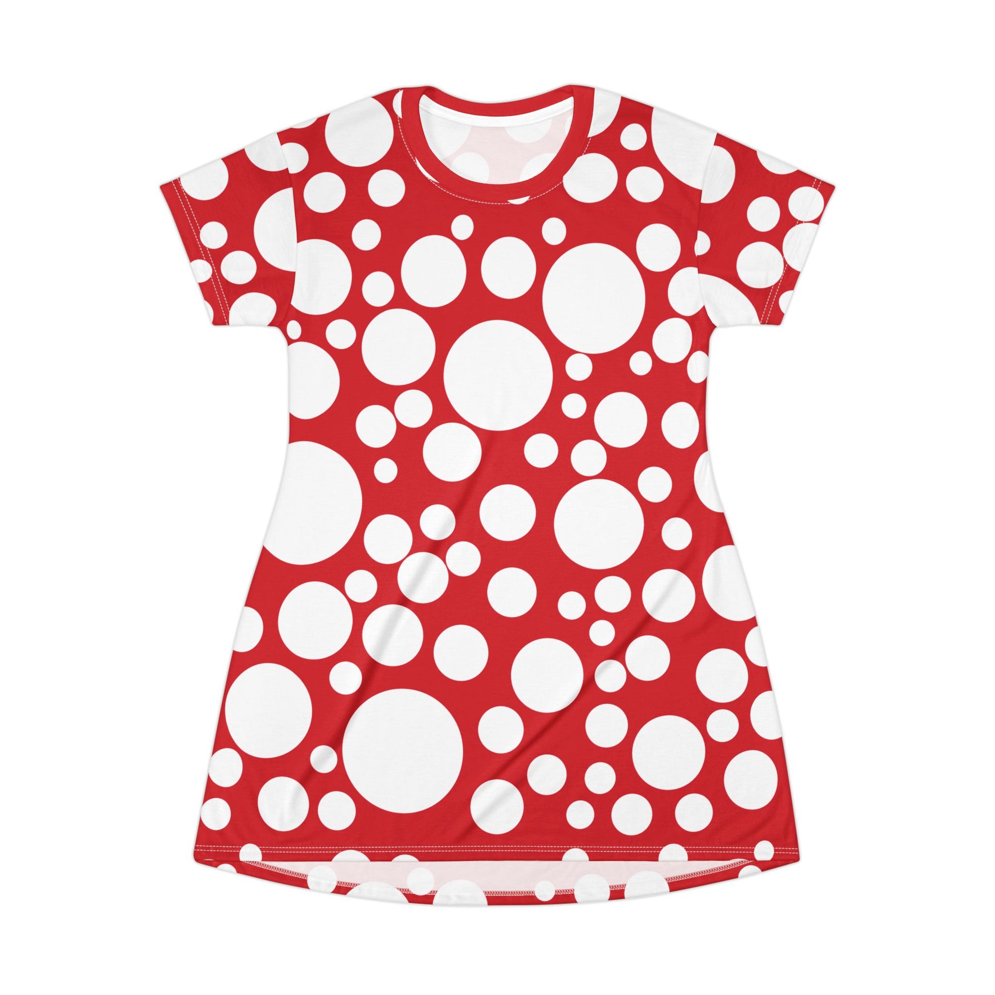 Arcade Amanita clowncore Tshirt Dress flat lay front cute tshirt dress for women in red and white