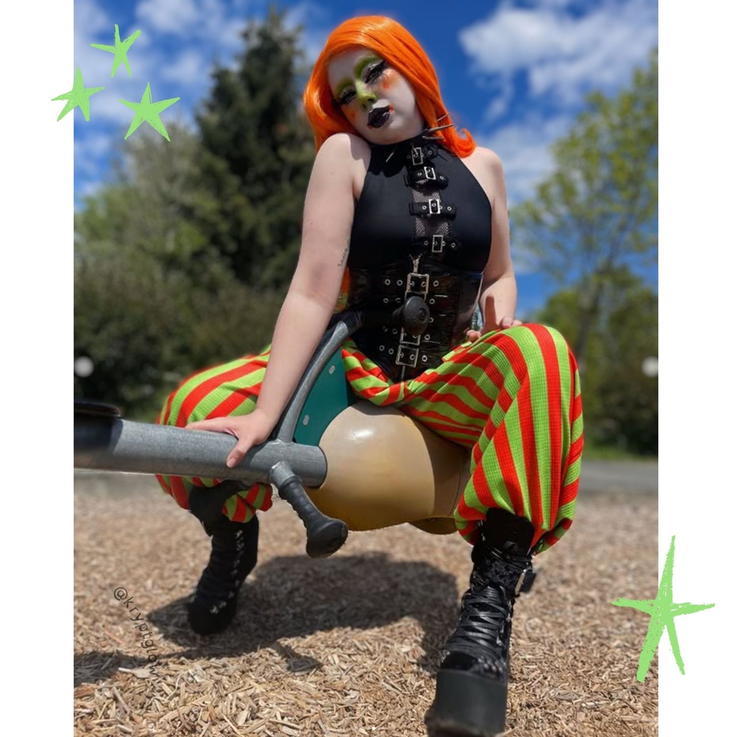 Baggy Pantaloons Orange Limeade Stripe Balloon Clown Pants
