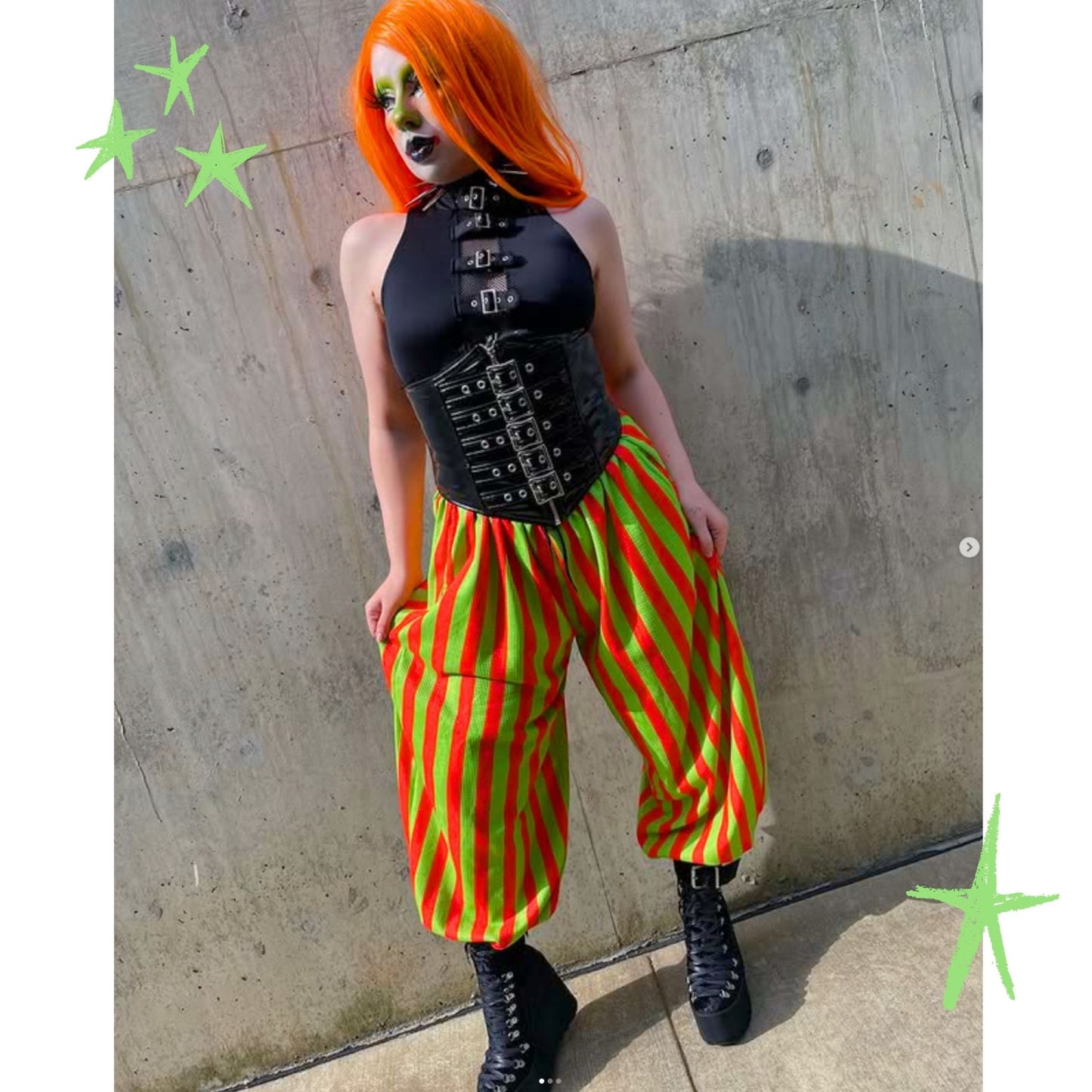 Baggy Pantaloons Orange Limeade Stripe Balloon Clown Pants
