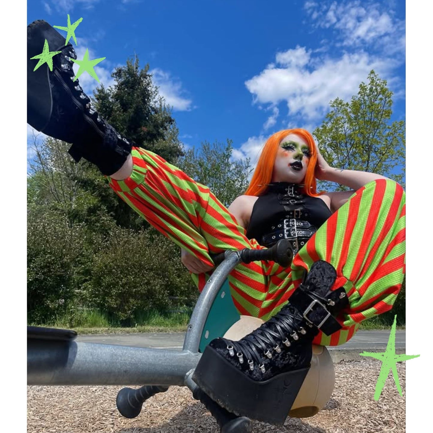Baggy Pantaloons Orange Limeade Stripe Balloon Clown Pants