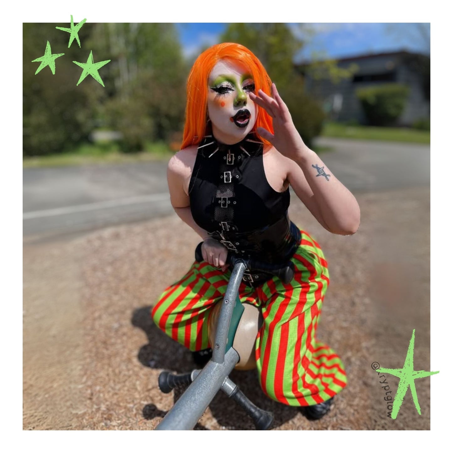 Baggy Pantaloons Orange Limeade Stripe Balloon Clown Pants