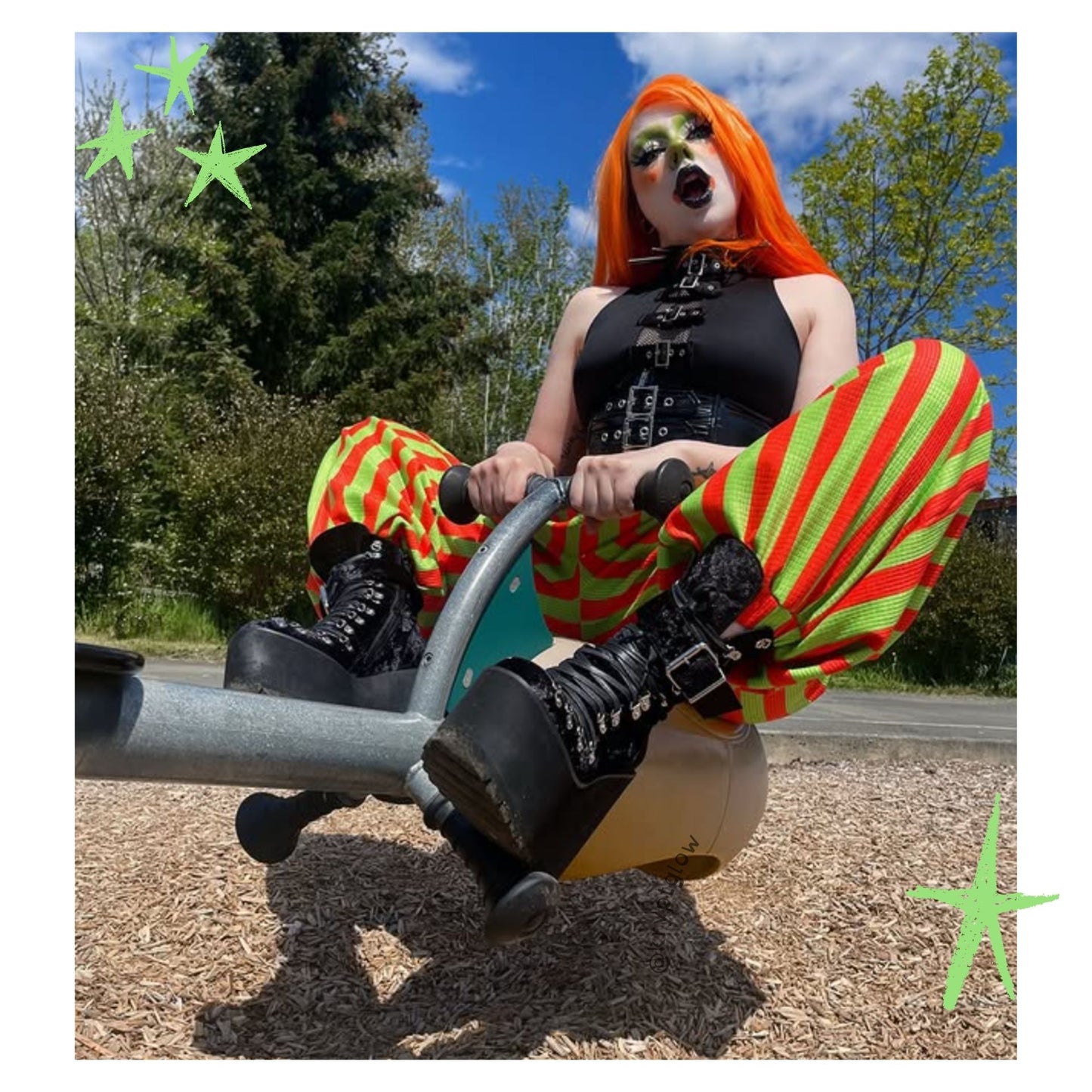 Baggy Pantaloons Orange Limeade Stripe Balloon Clown Pants