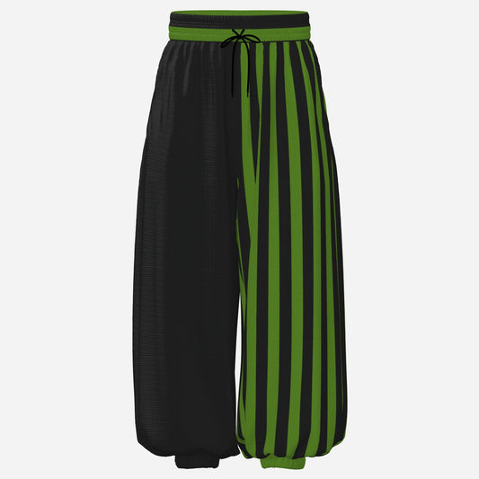 Baggy Pantaloons Pine Green Split Stripe Jester Balloon Clown Pants