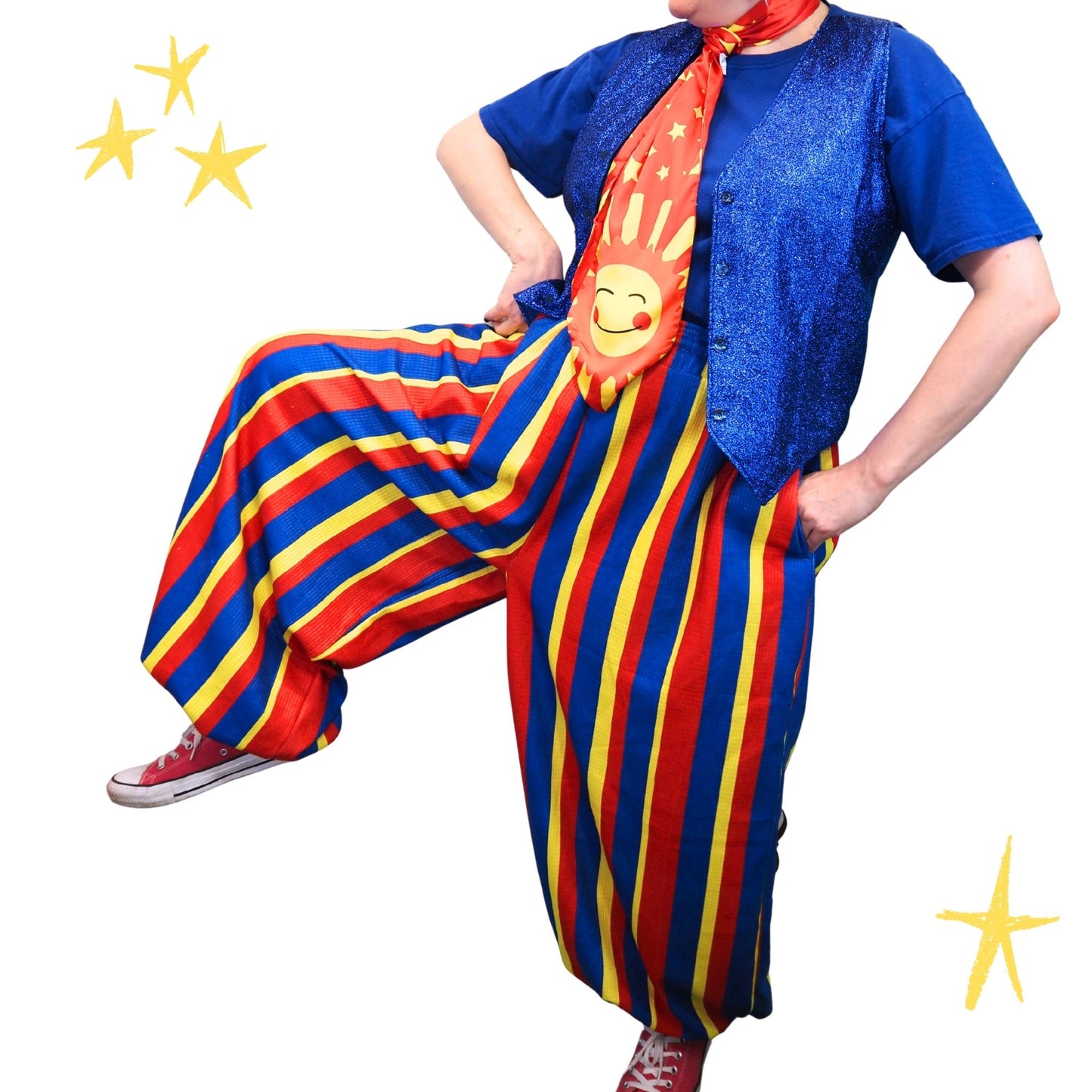 Baggy Pantaloons Clown Stripe Primary Red Yellow Blue Clown Pants