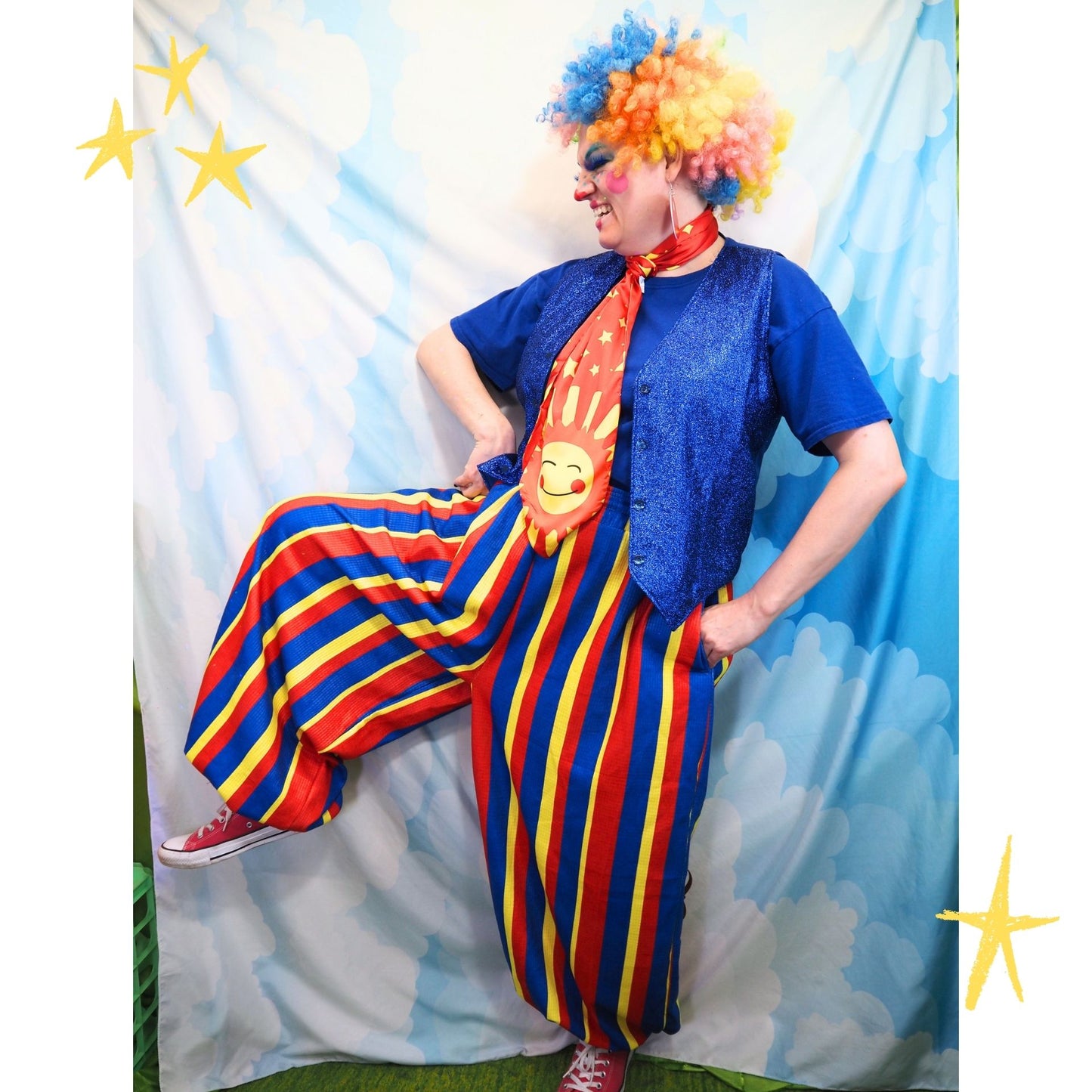 Baggy Pantaloons Clown Stripe Primary Red Yellow Blue Clown Pants
