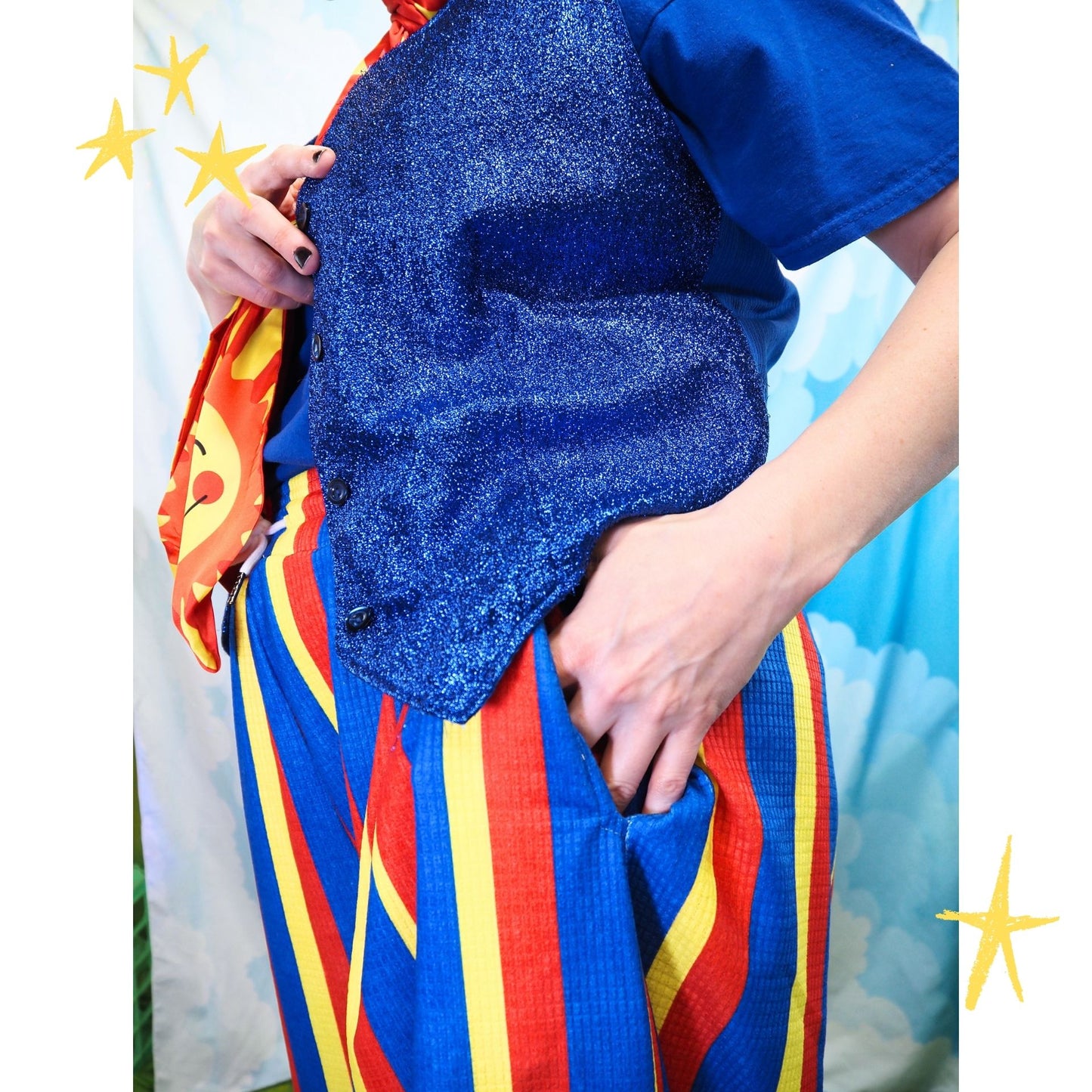 Baggy Pantaloons Clown Stripe Primary Red Yellow Blue Clown Pants
