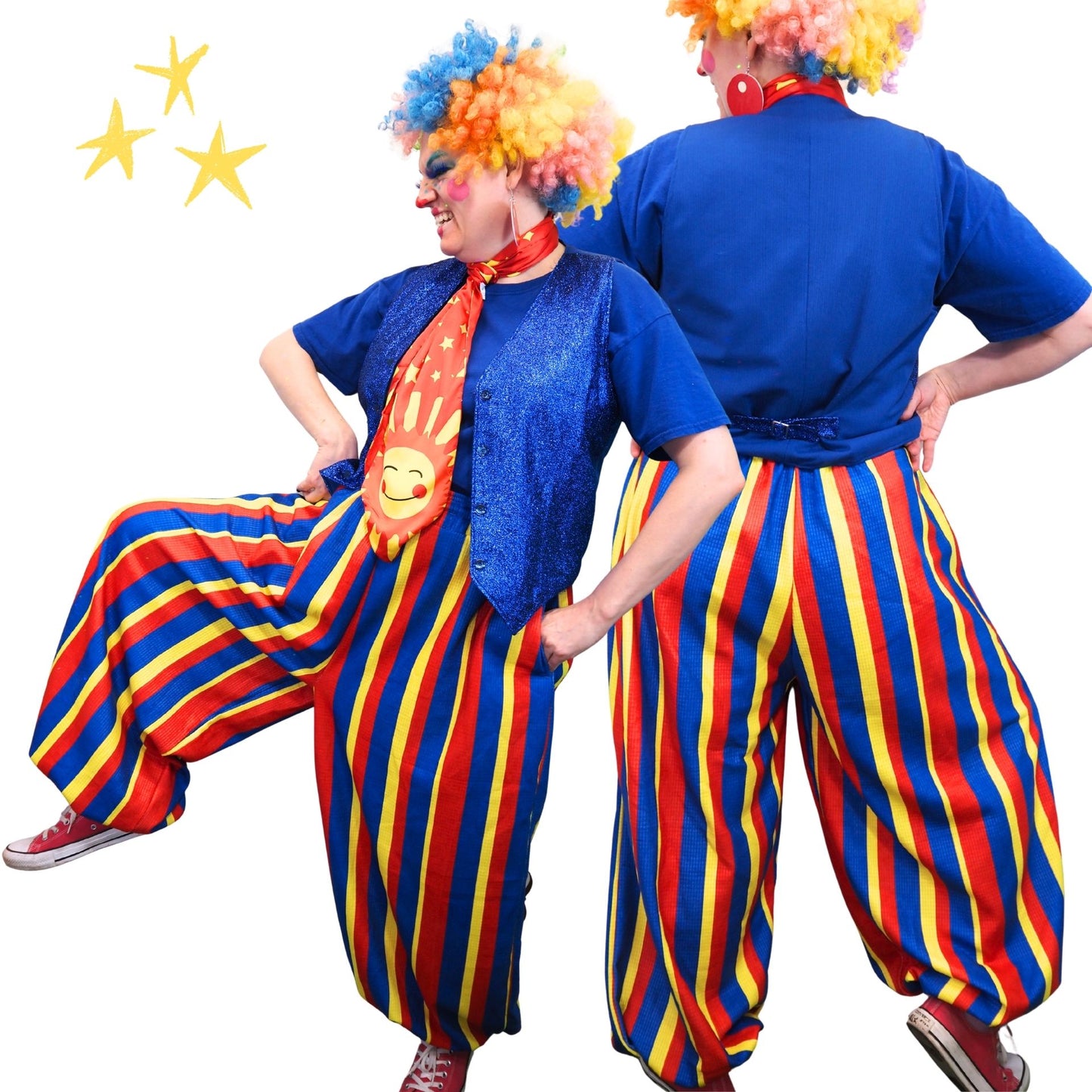 Baggy Pantaloons Clown Stripe Primary Red Yellow Blue Clown Pants