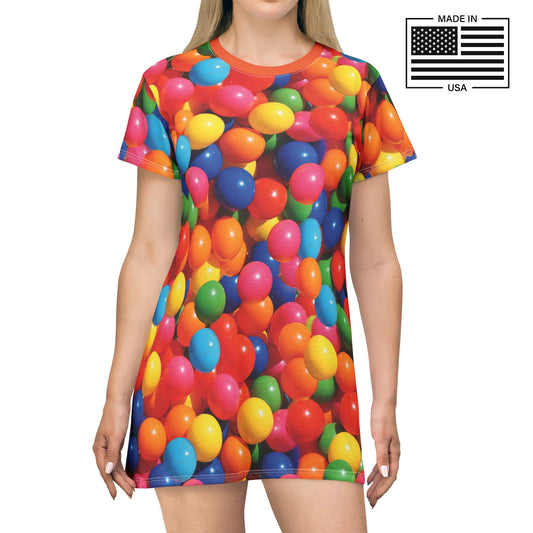 Balloonatic Shirt Dress with colorful  kidcore rainbow ball pit balls print