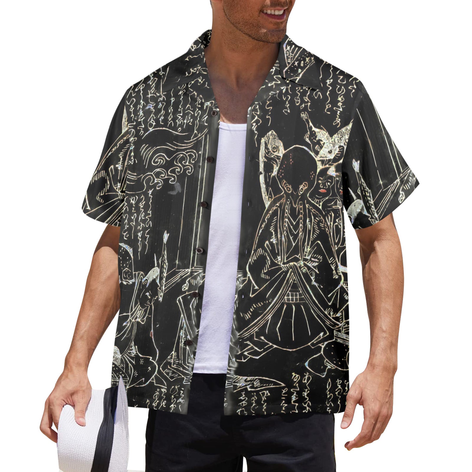 Octopus Mens Hawaiian Shirt in black inverted colorway