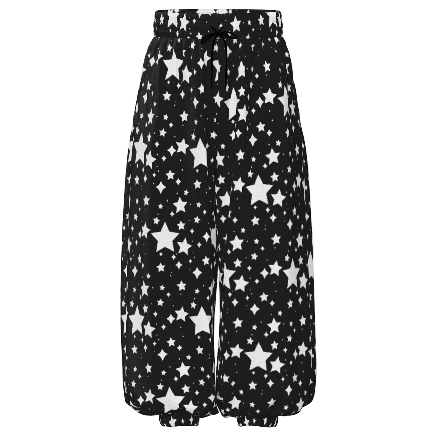Black poofy pants with white star pattern 