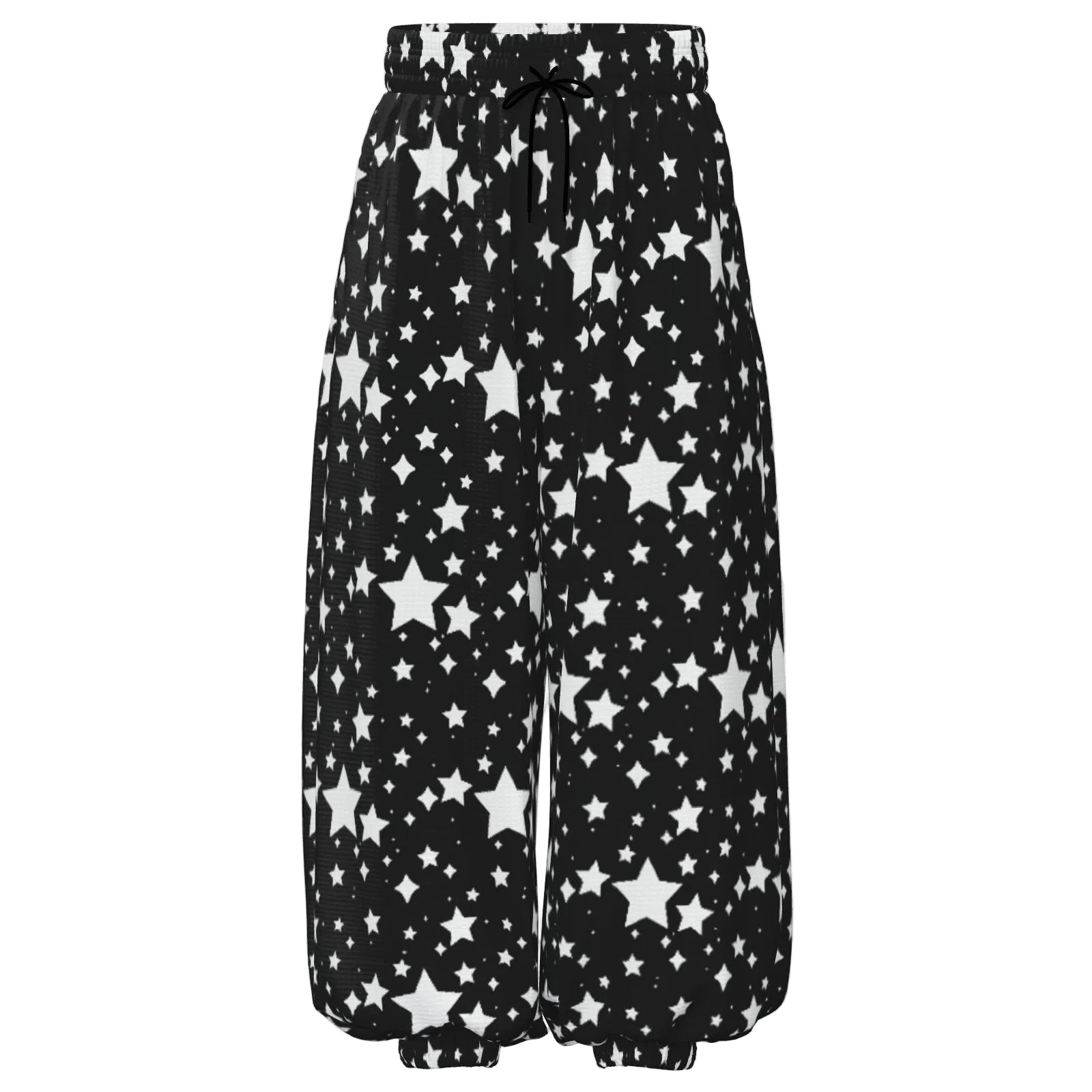 Black poofy pants with white star pattern 