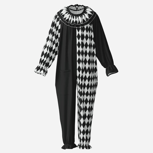 Black White Harlequin Clown Suit n Collar