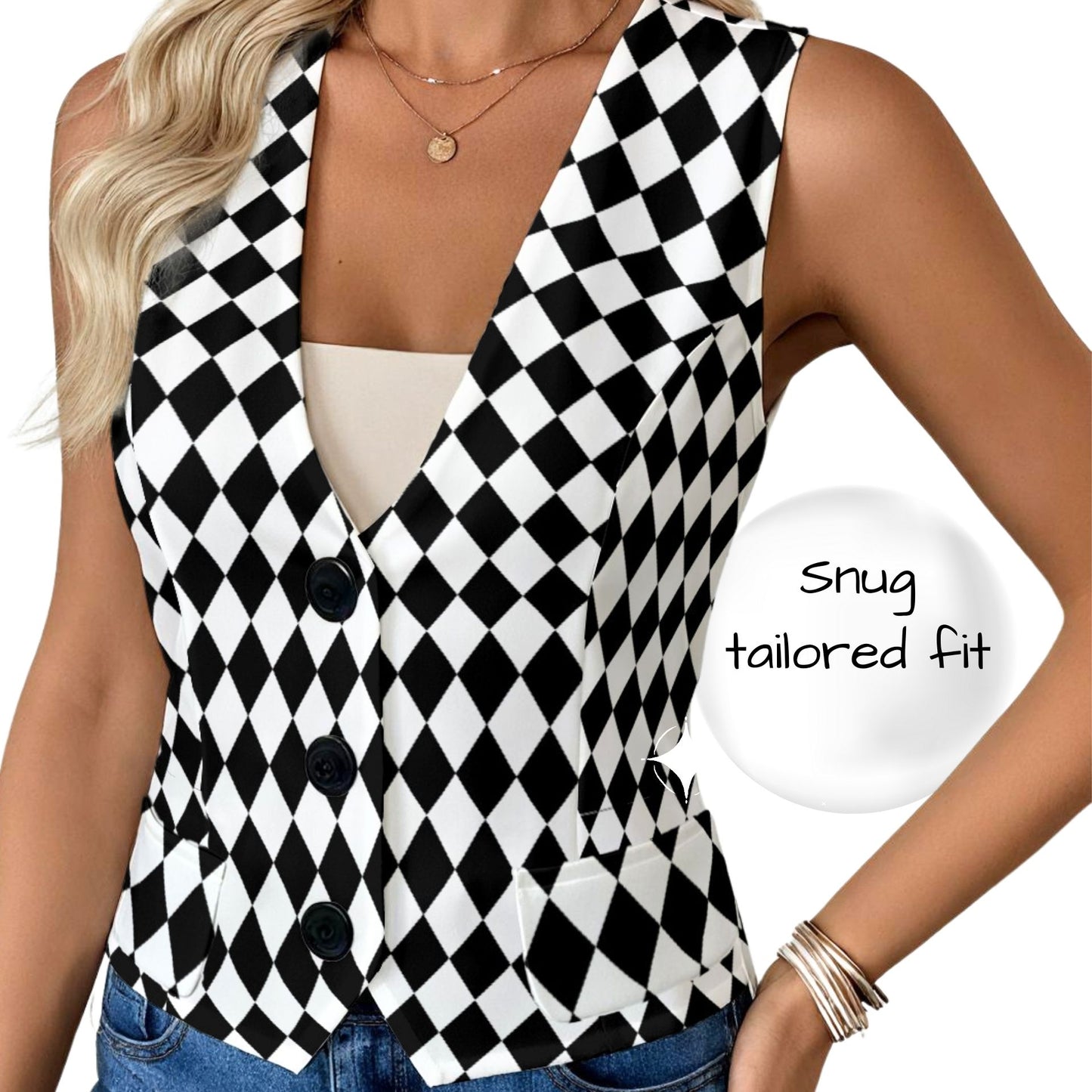 Schwarz-weiße Harlekin-Clownweste für Damen
