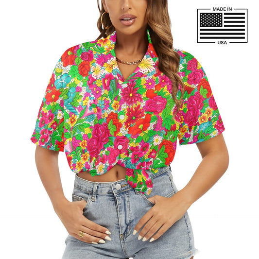 colorful flower garden print Hawaiian shirt for women