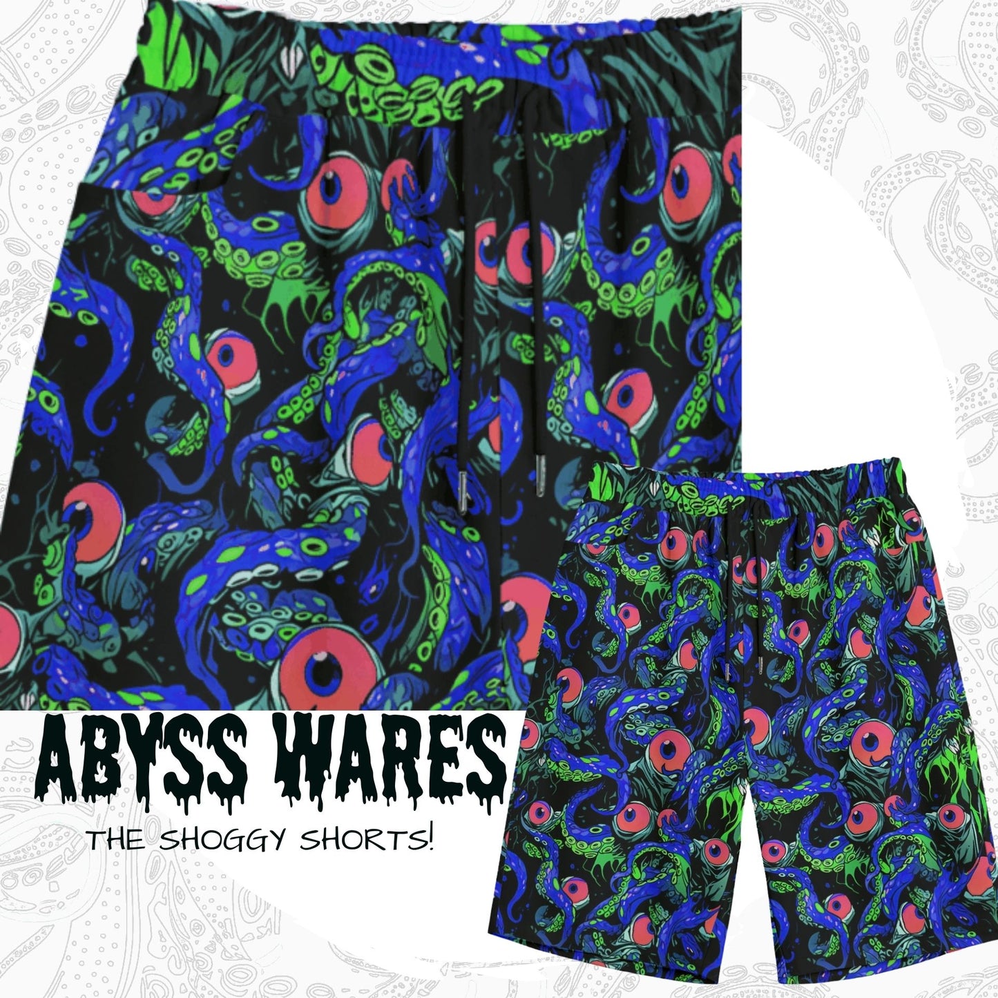 Blue Shoggy Shorts! Weirdcore Tentacle Eyeball Cotton Jorts Lovecraft Cthulhu Anime Alt Nonbinary