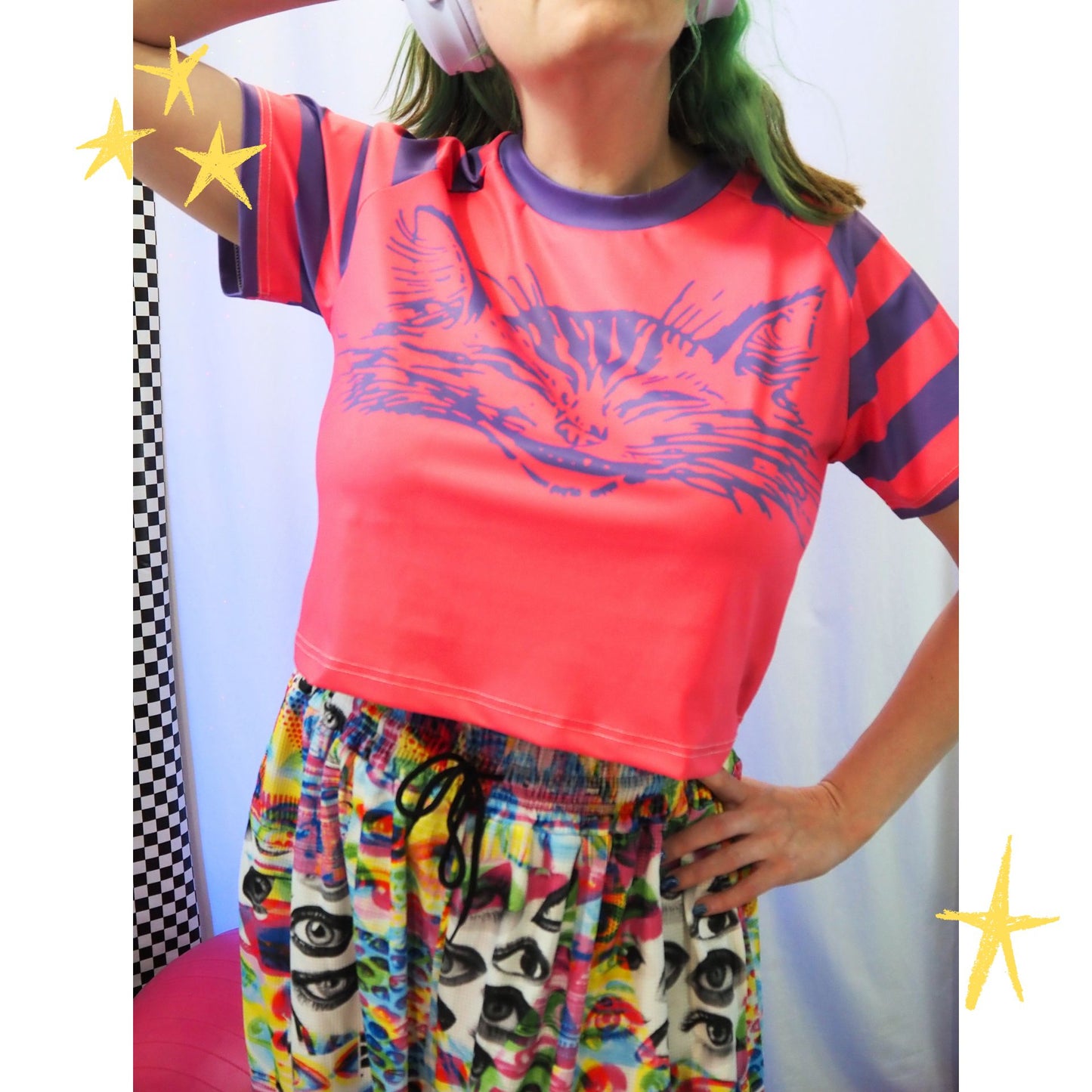 Boxy Crop Top Cheshire Cat Pink Purple Womens Cropped Tee Shirt