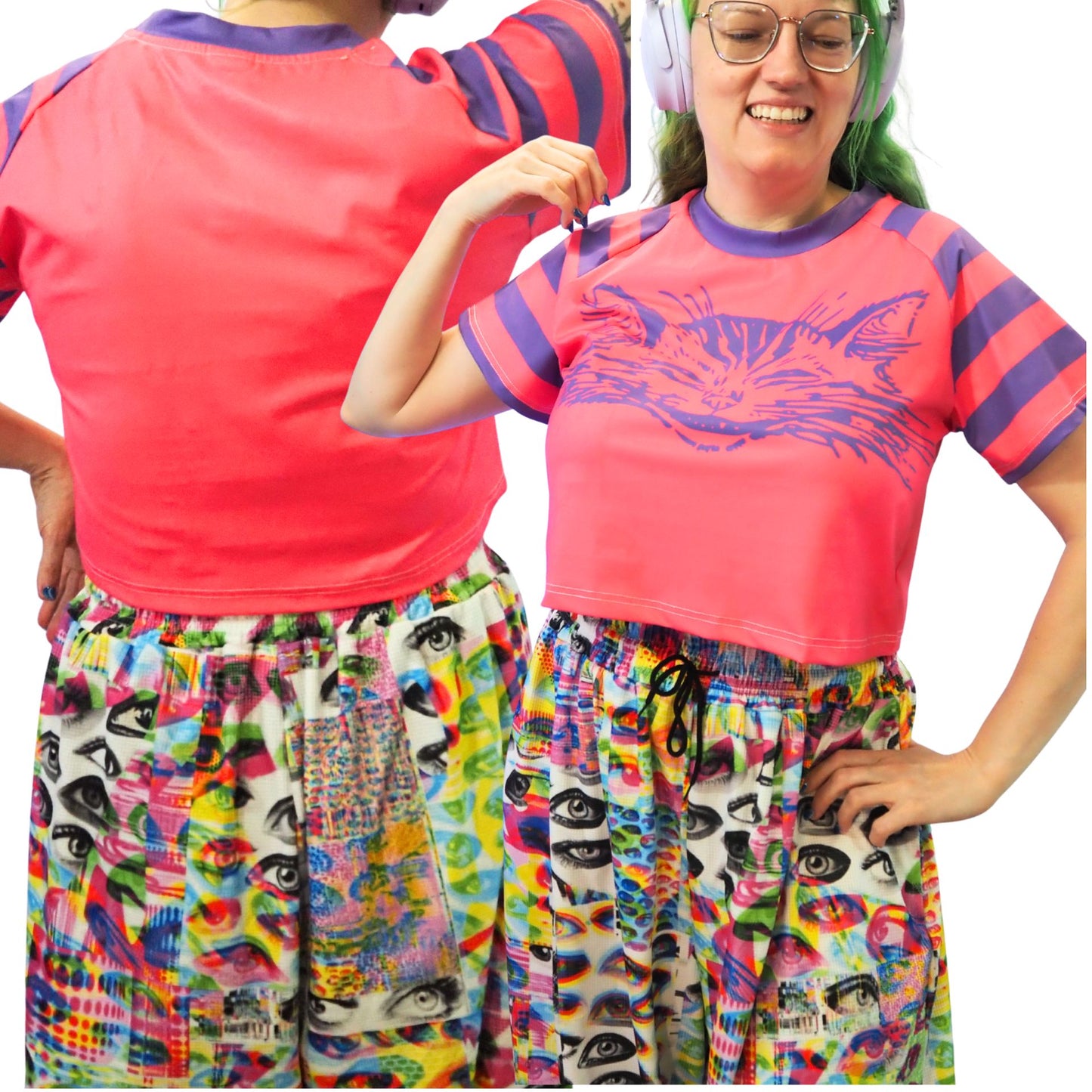 Boxy Crop Top Cheshire Cat Pink Purple Womens Cropped Tee Shirt
