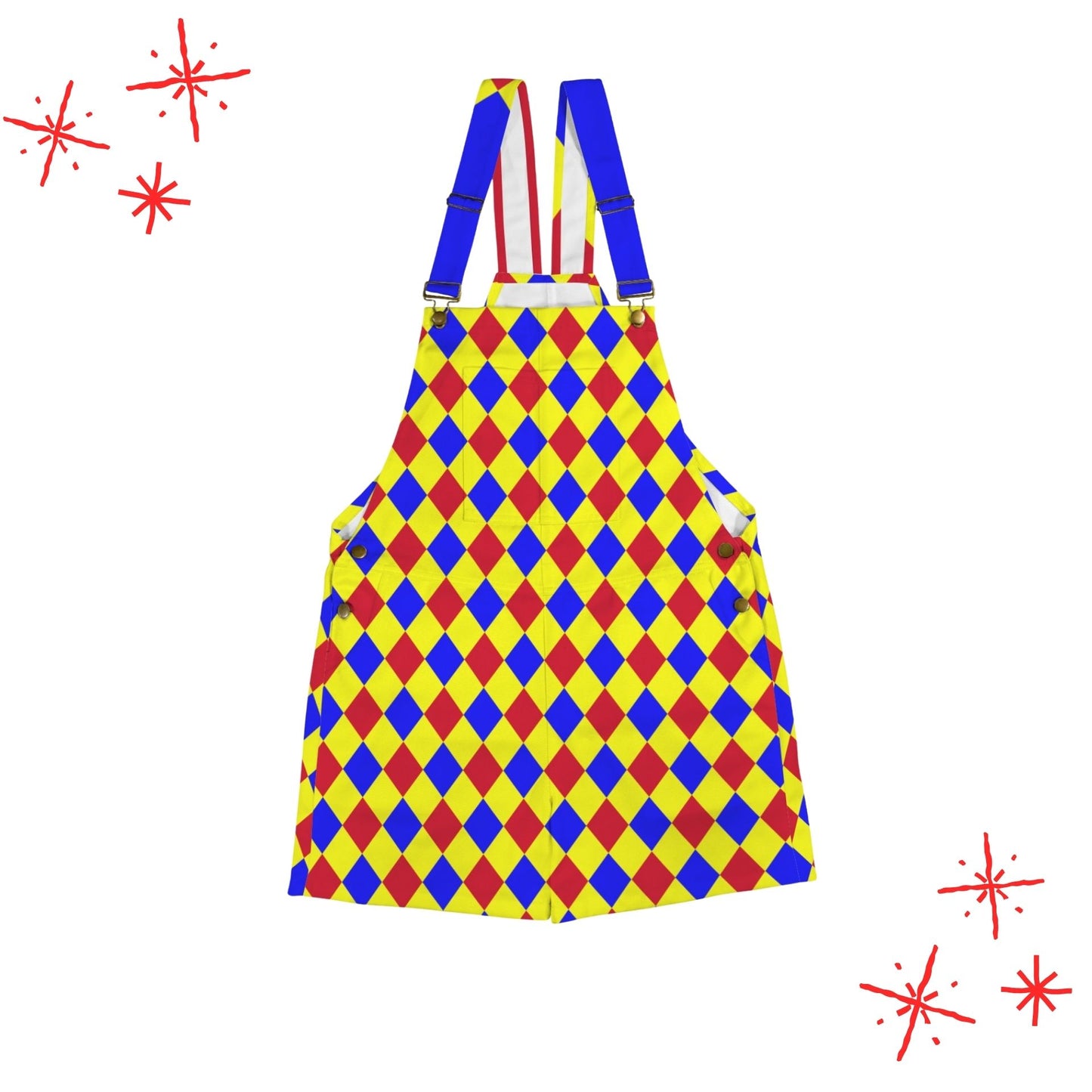 Harlequin-patterned short overalls, unisex size