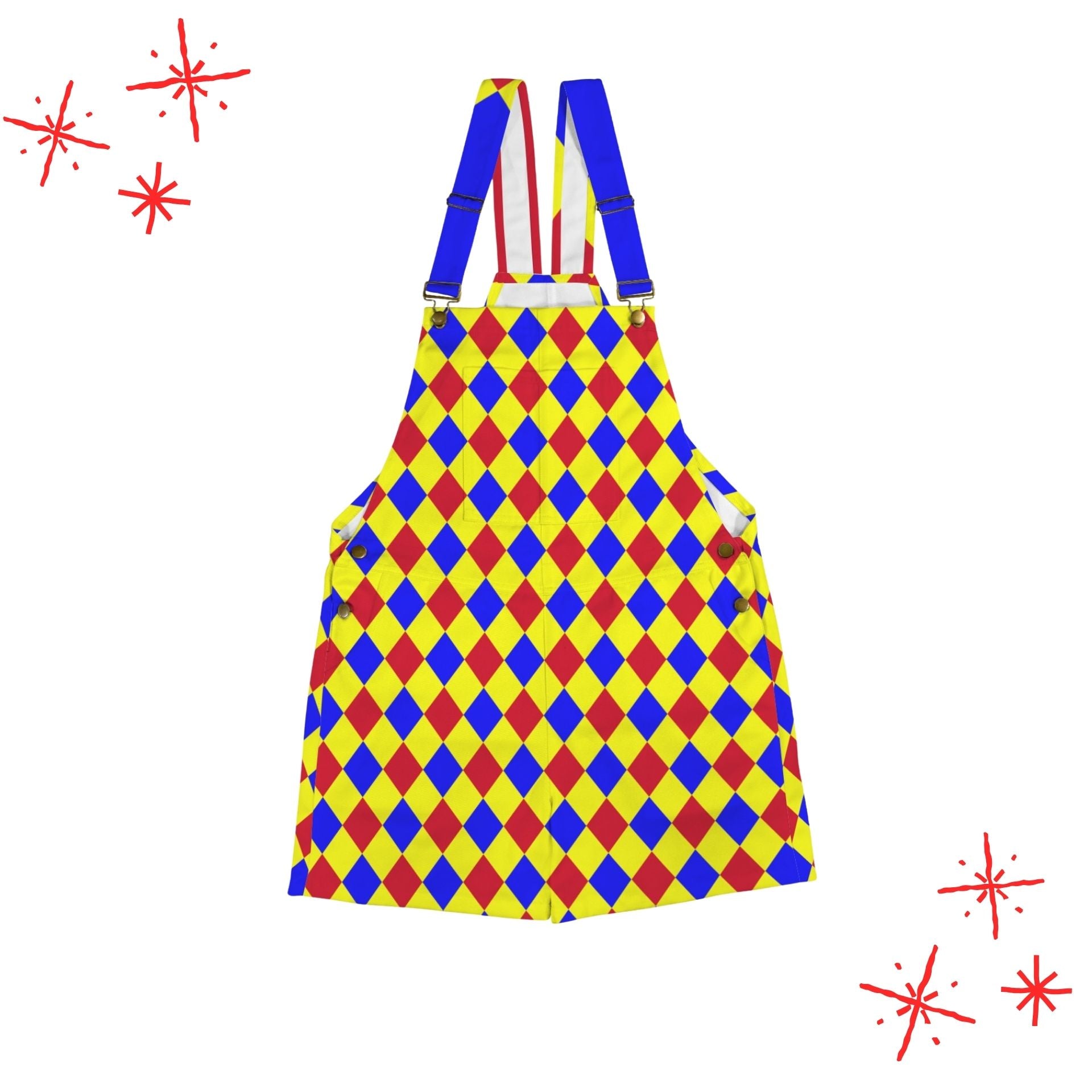 Harlequin-patterned short overalls, unisex size
