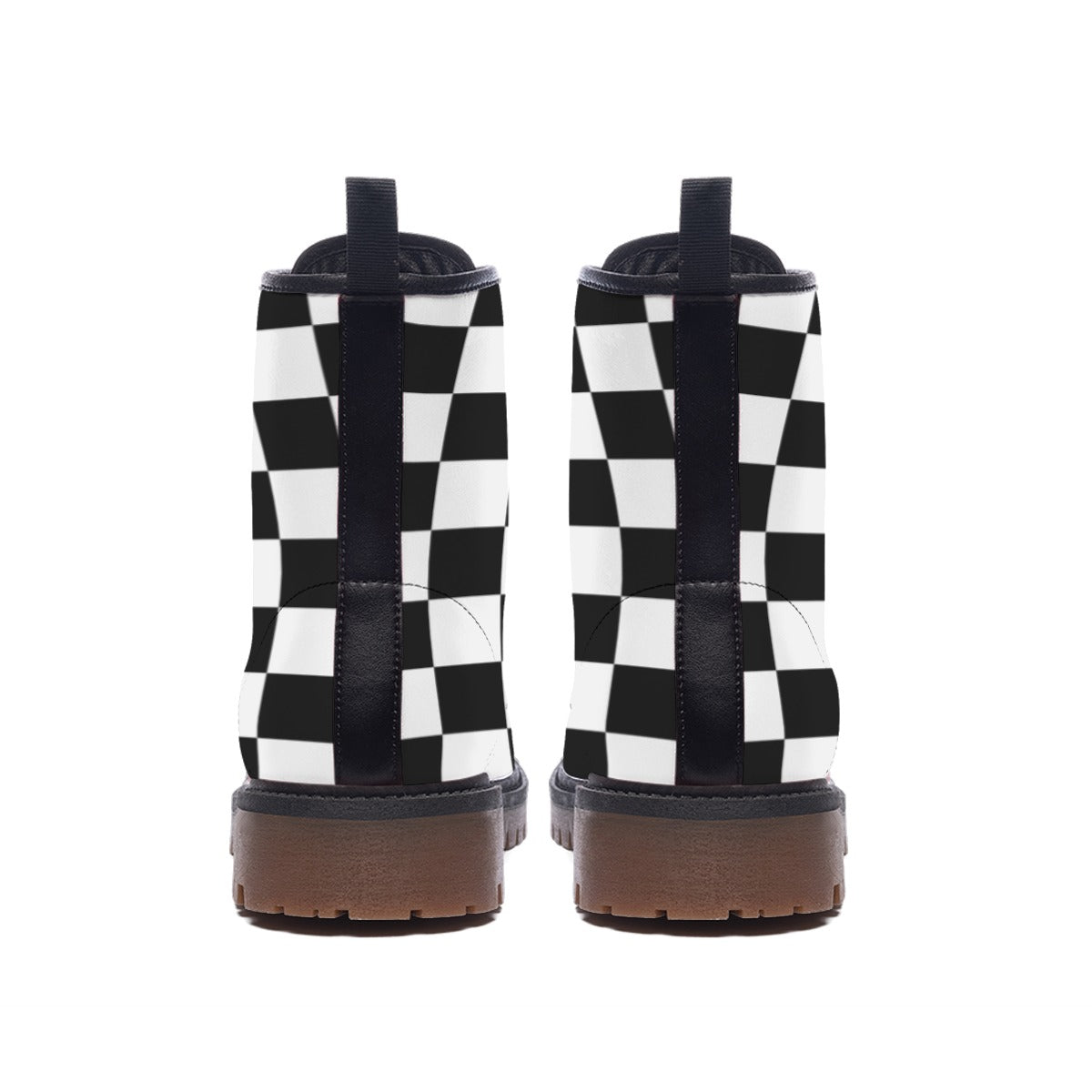 Black and white checkered boots on a white background