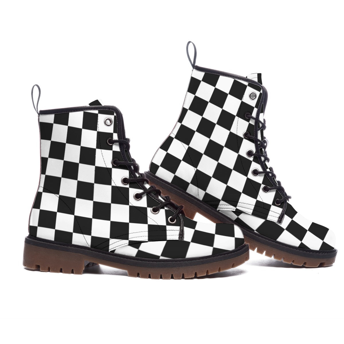 Black and white checkered boots on a white background