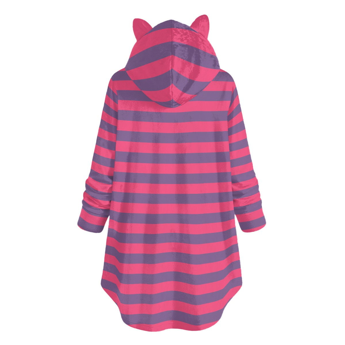 Pink and purple striped hoodie with cat ears on a white background