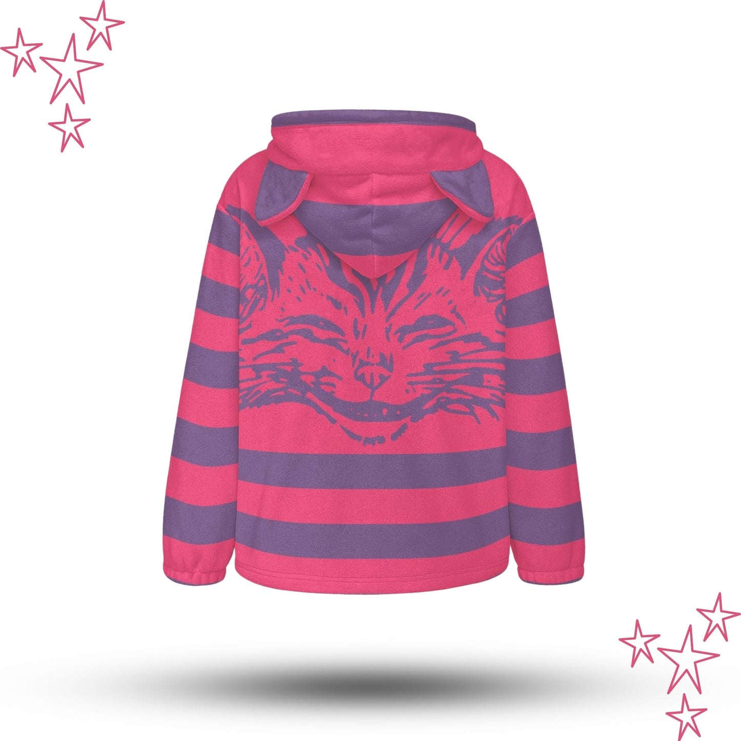 Kapuzenpullover mit Reißverschluss und Cheshire-Katzenohren aus flauschigem Fleece