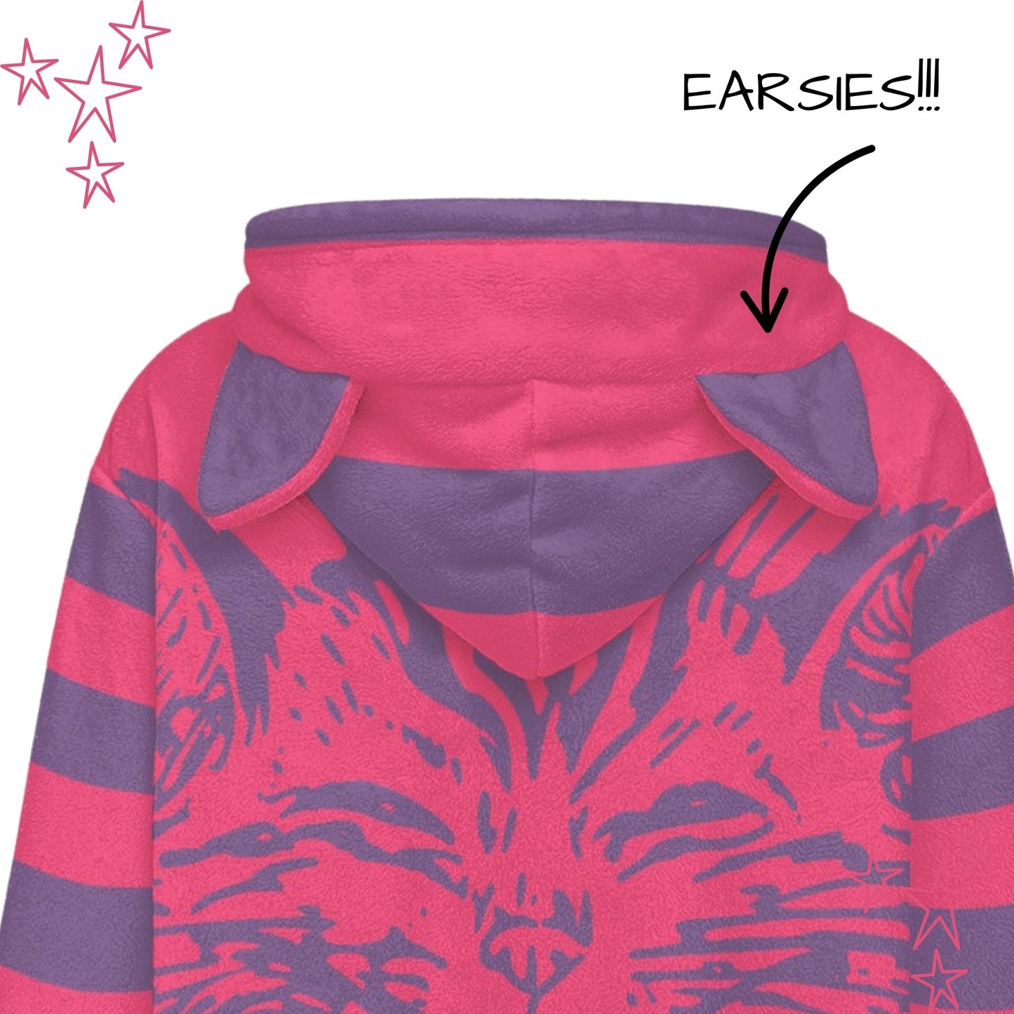 Kapuzenpullover mit Reißverschluss und Cheshire-Katzenohren aus flauschigem Fleece