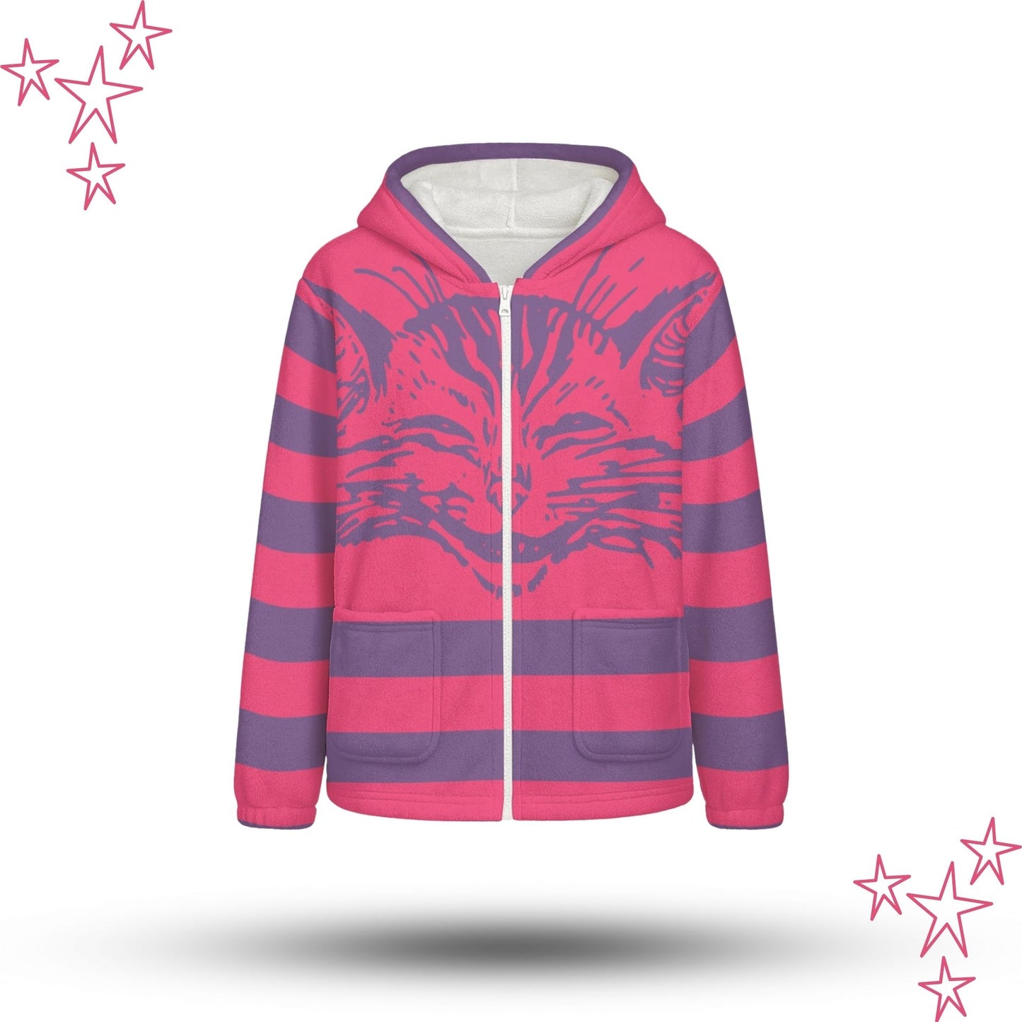 Kapuzenpullover mit Reißverschluss und Cheshire-Katzenohren aus flauschigem Fleece