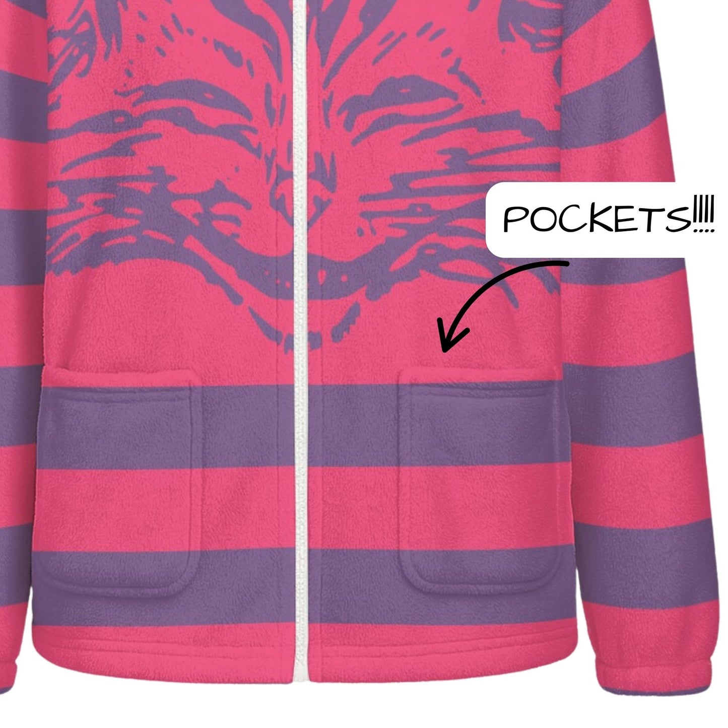 Kapuzenpullover mit Reißverschluss und Cheshire-Katzenohren aus flauschigem Fleece