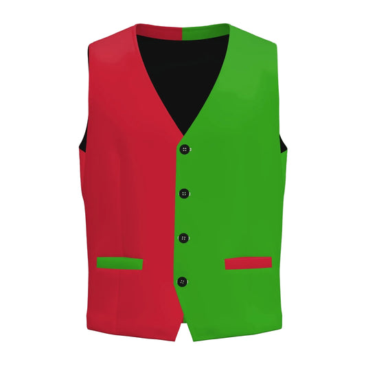 Christmas Colorblock Jester Mens Vest Red Green Waistcoat