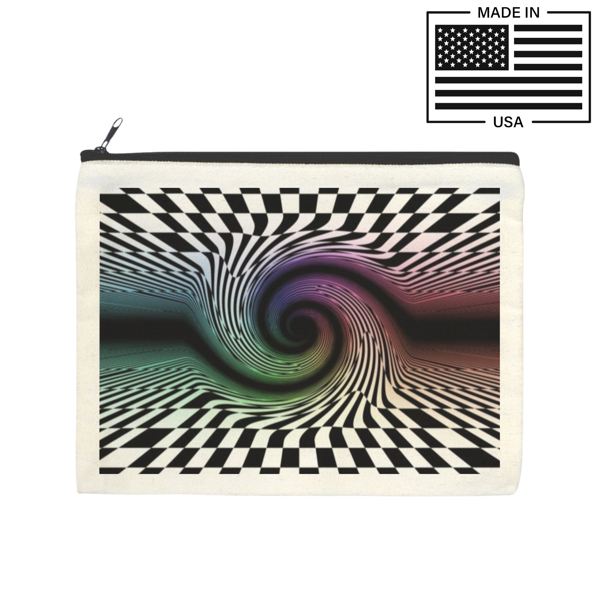 Rave festival organizer canvas zip pouch for supplies, cash, makeup, whatever in trippy alt style, made in the USA