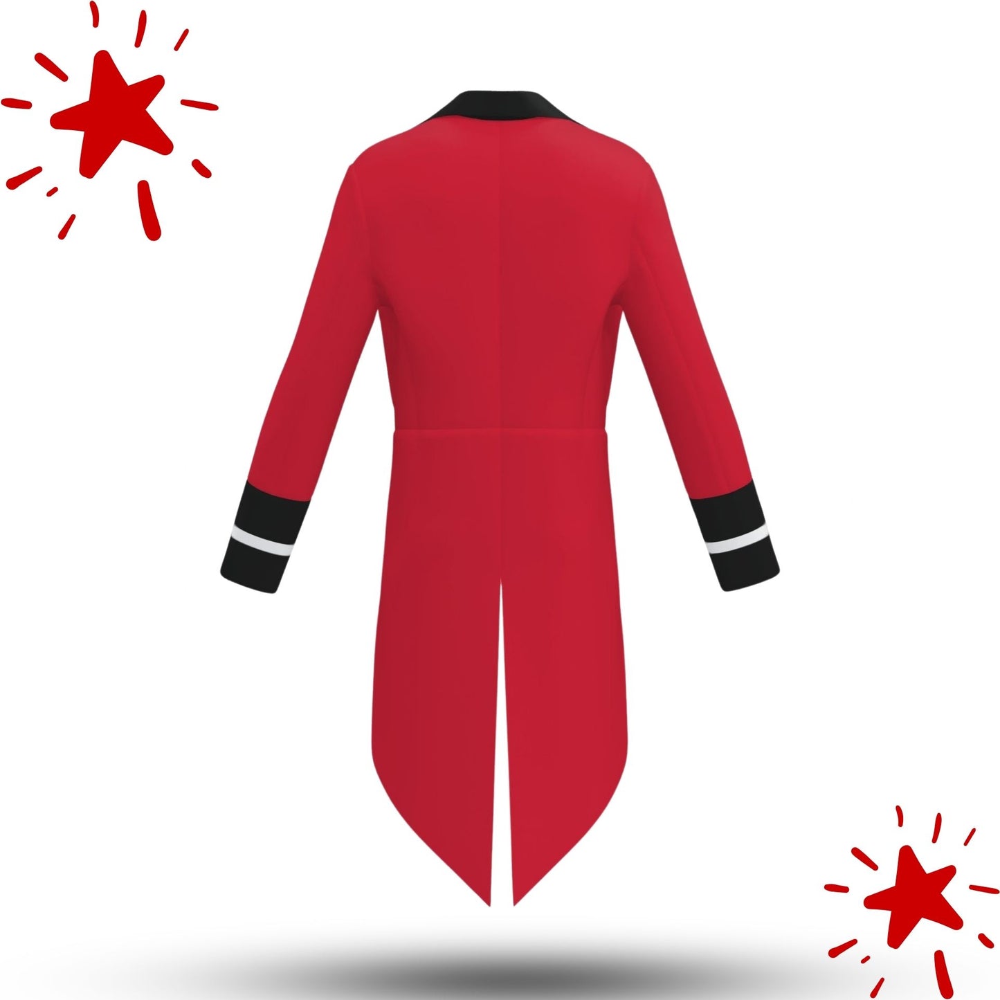 Red tailcoat with black cuffs and collar on a white background