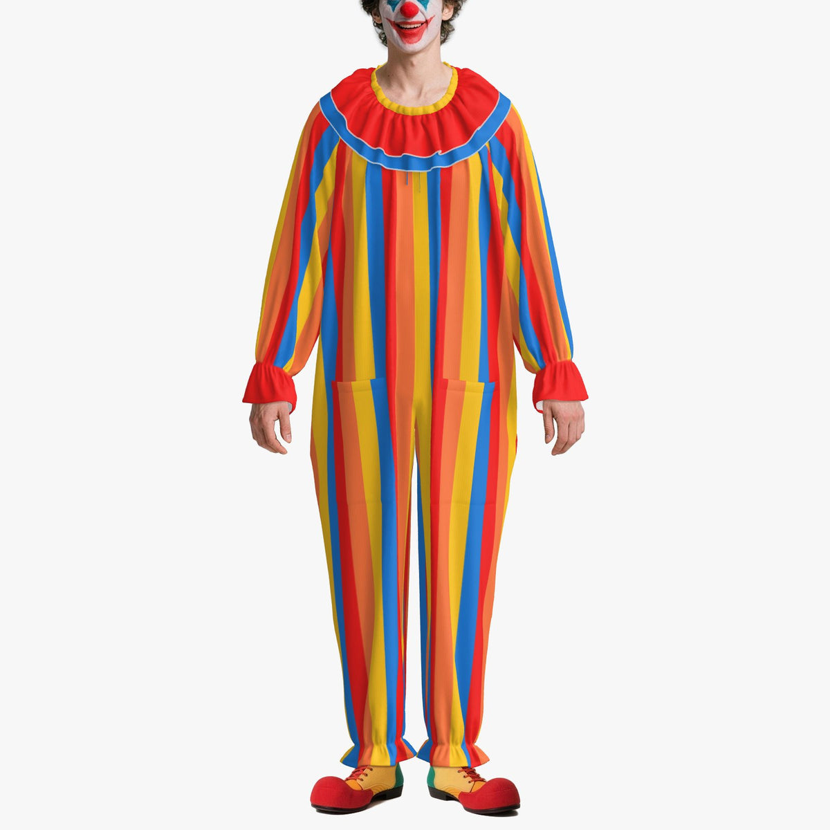 Circus Coveralls Jolly Stripe Red Yellow Blue Orange Pro Clown Suit Costume Set