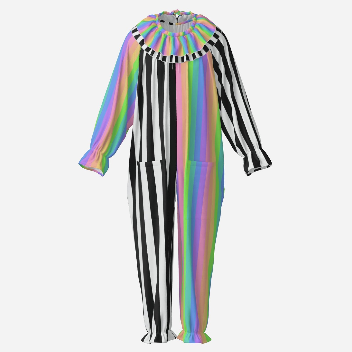Circus Coveralls Pastel Rainbow Stripe Black White Split Clown Suit